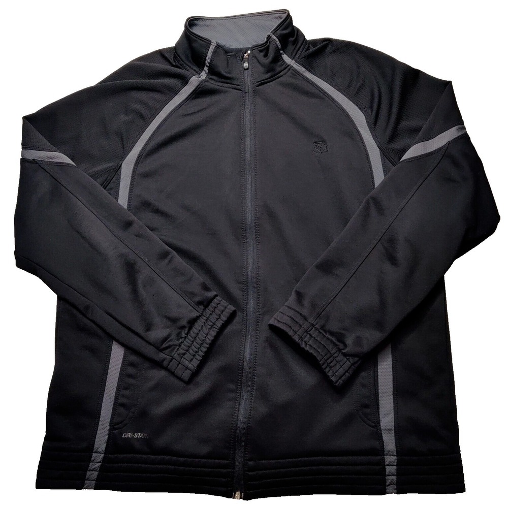 STARTER DRI-STAR Men Large (42-44) Rich‎ Black Gray Long Sleeve Track Jacket